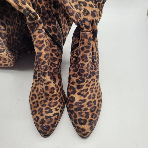 New Marc Fisher LULEY Stretch Leopard Chunky Heel Zip Over the Knee Boots sz 6 - Picture 3 of 8